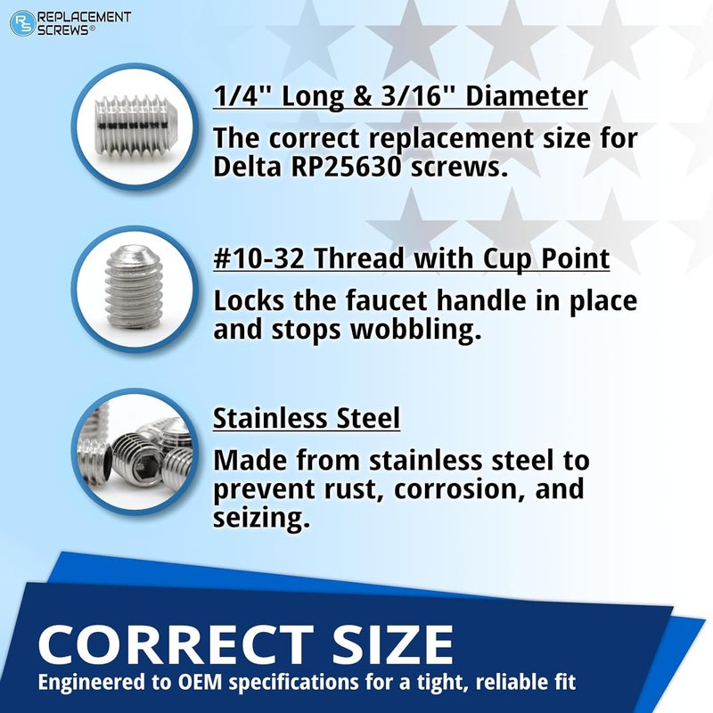 ReplacementScrews Set Screws Compatible with Delta RP25620 (Faucet Handle Assembly Screws) 1/4 inch Long Stainless Steel Precision Set Screws (Pack of 2) - Image 3